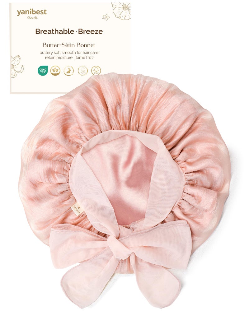YANIBEST Silk Bonnet for Sleeping Women Satin Lined Hair Bonnet with Breathable Tie Band for Curly Hair Head Wrap Cap Pink